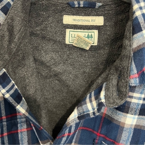 LL Bean Men's Fleece-Lined Flannel Shirt Traditional Fit large blue plaid - Picture 6 of 7